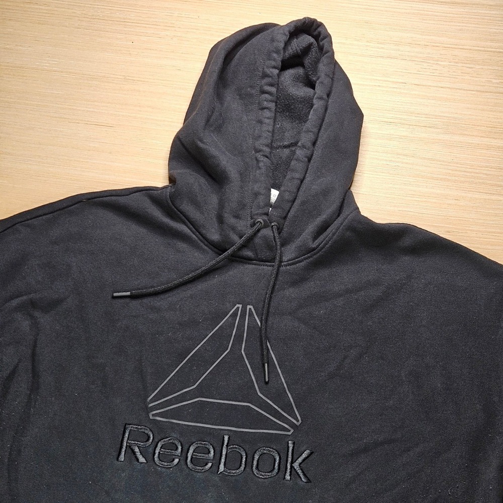Reebok Black Delta Logo Fleece Hoodie Mens Large Athletic Pullover Sweatshirt